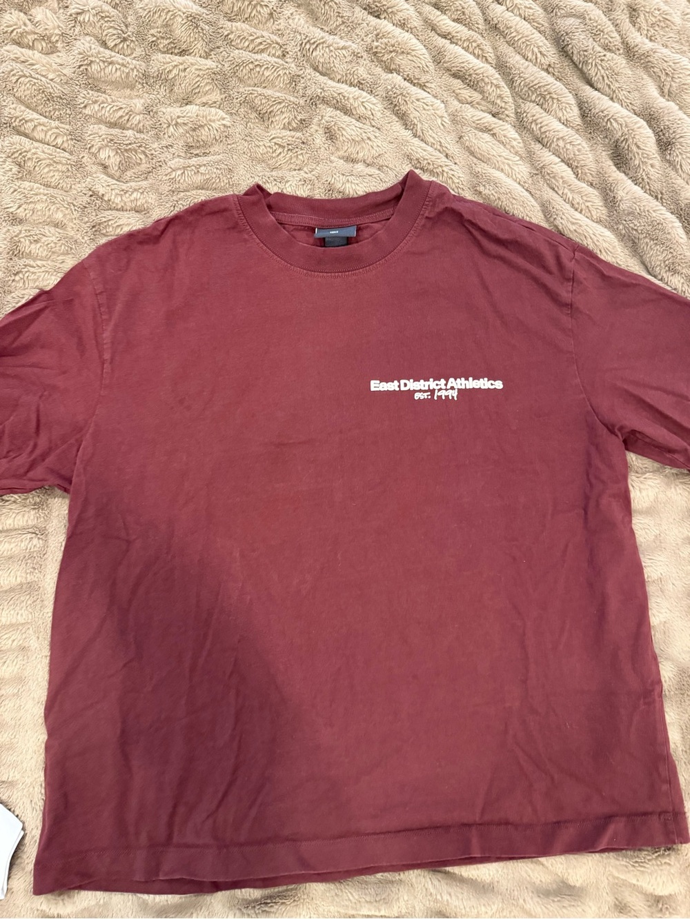 H&M Burgundy Graphic Tee with White Chest Logo